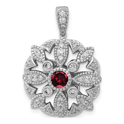 14K White Gold 1/4 ct tw Garnet & Diamond Vintage Pendant