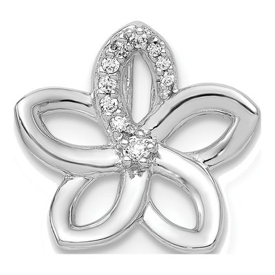 14K White Gold 1/20 ct tw Diamond Plumeria Flower Slide Pendant