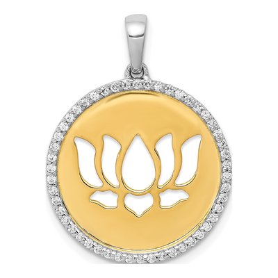 14K Two-Tone Gold 1/4 ct tw Diamond Lotus Flower Pendant