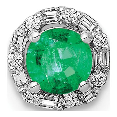 14K White Gold 1/20 ct tw Emerald & Diamond Halo Slide Pendant
