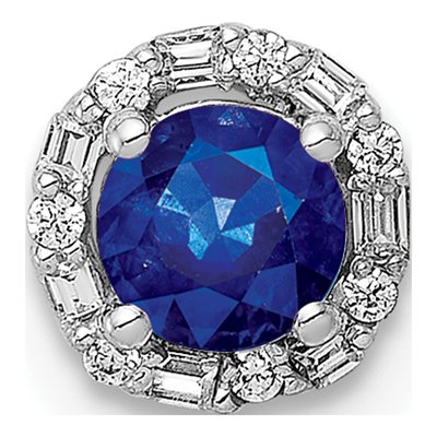 14K White Gold 1/20 ct tw Sapphire & Diamond Halo Circle Slide Pendant