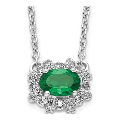 14K White Gold 0.22 ct tw Emerald & Diamond 18-Inch Necklace