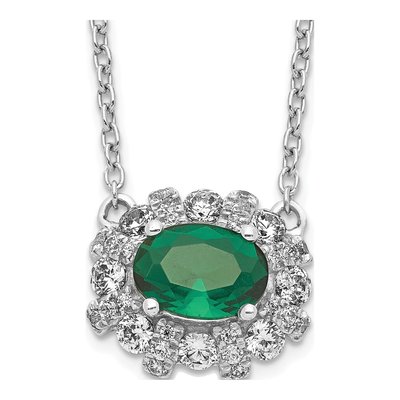 14K White Gold 0.45 ct tw Emerald & Diamond East-West Necklace