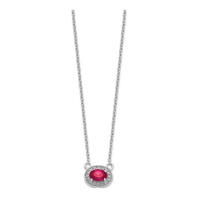 14K White Gold 1/15 ct tw Ruby & Diamond Halo East-West Necklace – view 3