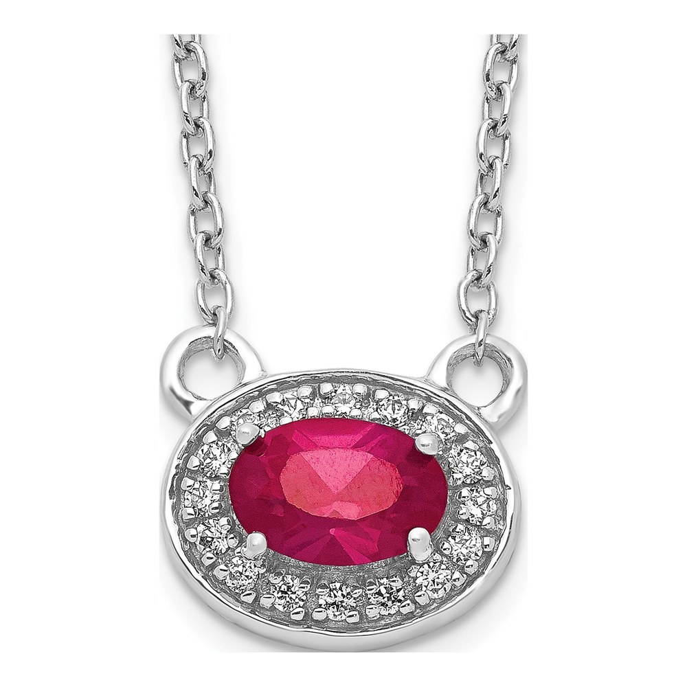 14k White Gold Ruby & Diamond Halo East-West Necklace