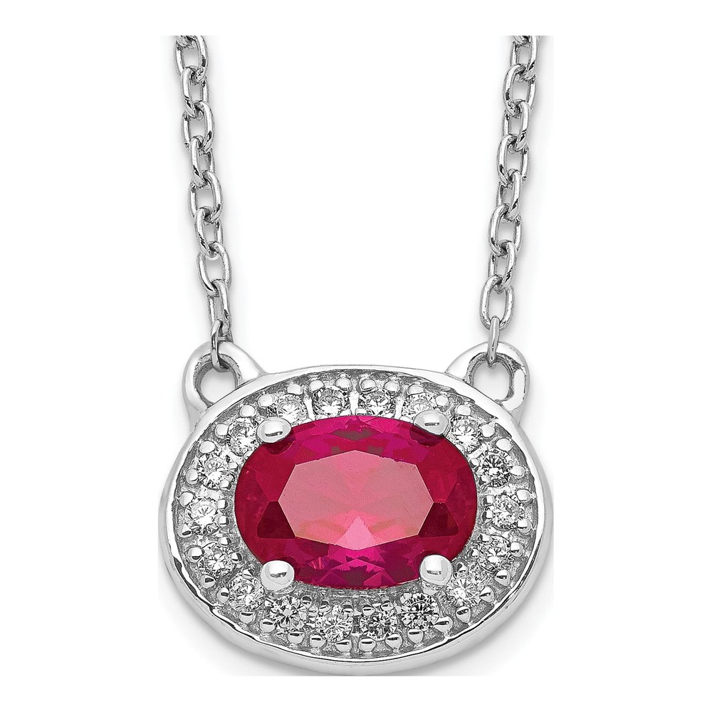 14K White Gold 1/10 ct tw Ruby & Diamond Halo Necklace