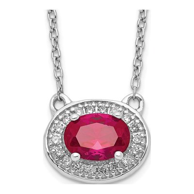 14K White Gold 1/10 ct tw Ruby & Diamond Halo Necklace