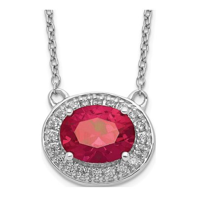 14K White Gold 1/5 ct tw Ruby & Diamond Halo Necklace