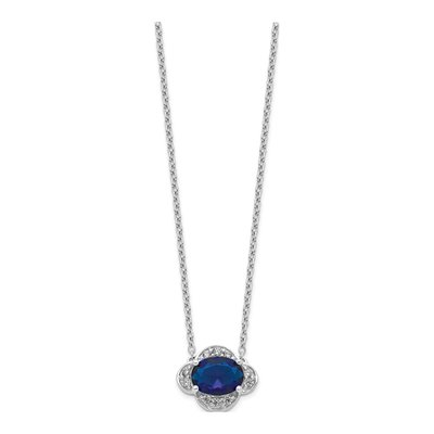 14K White Gold 1/8 ct tw Sapphire & Diamond Oval Necklace – view 3