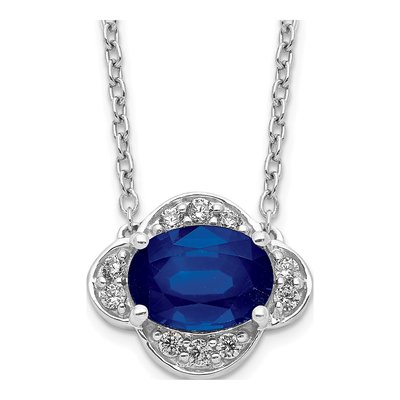 14K White Gold 1/8 ct tw Sapphire & Diamond Oval Necklace