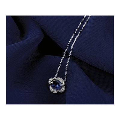 14K White Gold 1/5 ct tw Lab-Created Sapphire & Lab-Grown Diamond Birthstone Necklace – view 5