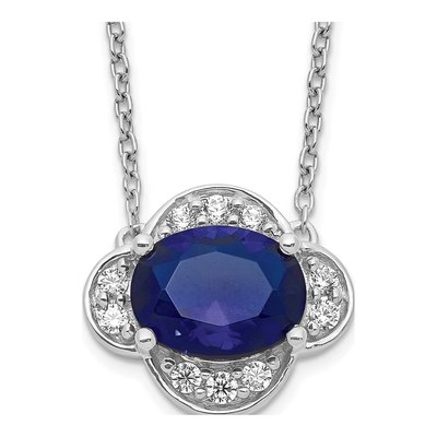 14K White Gold 1/5 ct tw Lab-Created Sapphire & Lab-Grown Diamond Birthstone Necklace