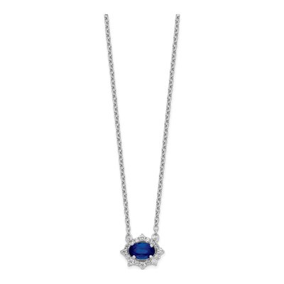 14K White Gold 1/7 ct tw Sapphire & Diamond Oval Necklace – view 3
