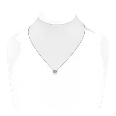 14K White Gold 1/7 ct tw Sapphire & Diamond Oval Necklace – view 4