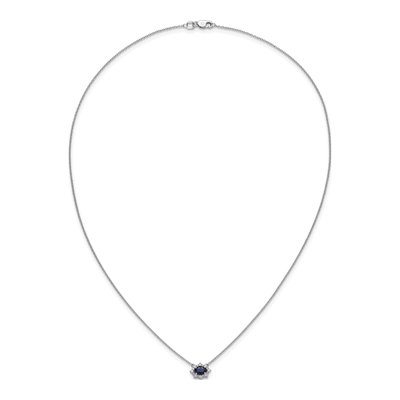 14K White Gold 1/7 ct tw Sapphire & Diamond Oval Necklace – view 5