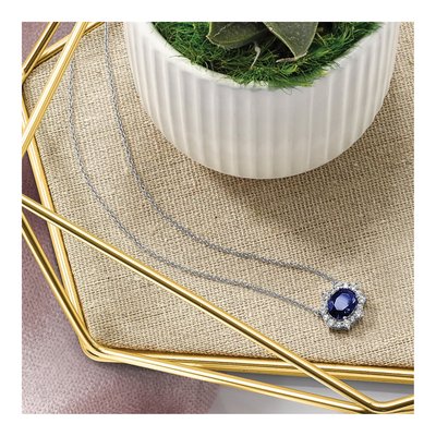 14K White Gold 1/7 ct tw Sapphire & Diamond Oval Necklace – view 6