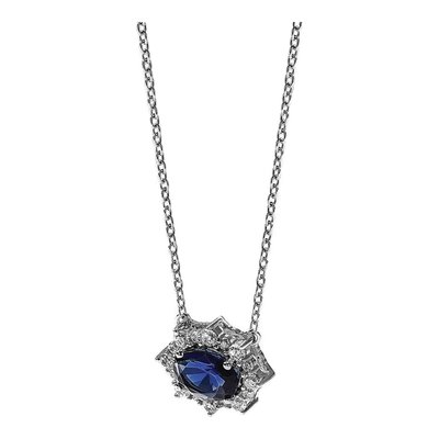 14K White Gold 1/7 ct tw Sapphire & Diamond Oval Necklace – view 7
