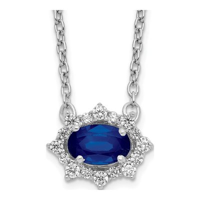 14K White Gold 1/7 ct tw Sapphire & Diamond Oval Necklace