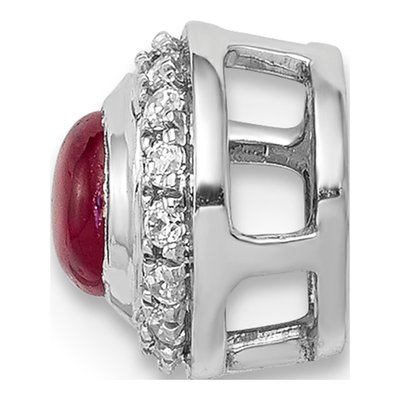 14K White Gold 1/15 ct tw Ruby & Diamond Cabochon Halo Slide Pendant – view 2