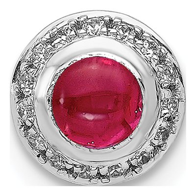 14K White Gold 1/15 ct tw Ruby & Diamond Cabochon Halo Slide Pendant