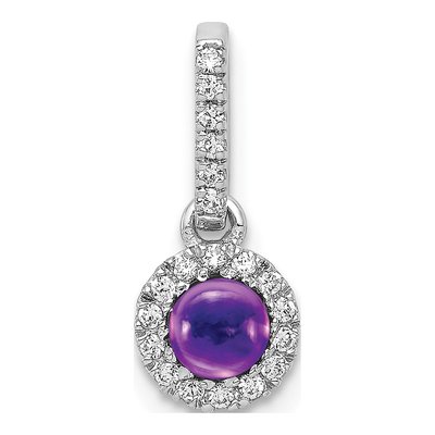 14K White Gold 1/10 ct tw Amethyst & Diamond Halo Pendant