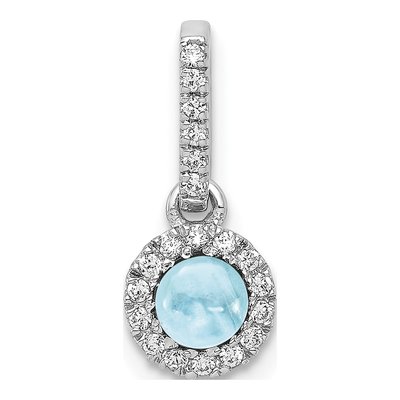 14K White Gold 1/10 ct tw Aquamarine & Diamond Halo Pendant