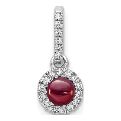 14K White Gold 1/10 ct tw Garnet & Diamond Halo Pendant