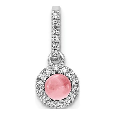 14K White Gold 1/10 ct tw Pink Tourmaline & Diamond Halo Pendant