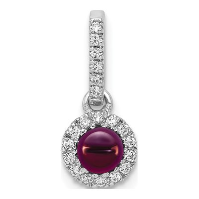 14K White Gold 1/10 ct tw Rhodolite Garnet & Diamond Halo Pendant