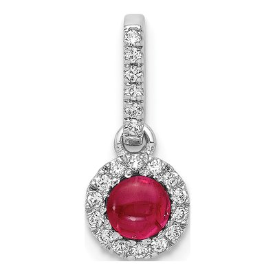 14K White Gold 1/10 ct tw Ruby & Diamond Halo Pendant