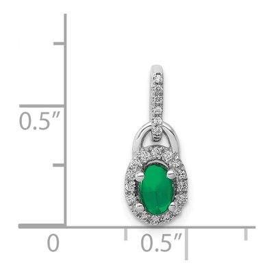 14K White Gold 1/8 ct tw Emerald & Diamond Halo Cabochon Pendant – view 2