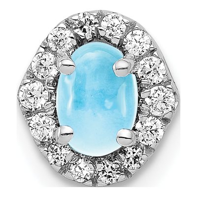 14K White Gold 1/7 ct tw Swiss Blue Topaz & Diamond Halo Slide Pendant