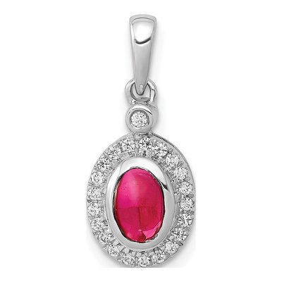 14K White Gold 0.11 ct tw Ruby & Diamond Halo Pendant