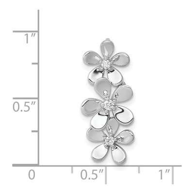 14K White Gold 1/10 ct tw Diamond Three Flower Slide Pendant – view 5
