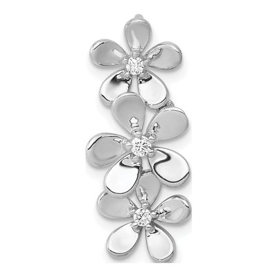 14K White Gold 1/10 ct tw Diamond Three Flower Slide Pendant