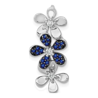 14K White Gold 0.09 ct tw Sapphire & Diamond Flower Slide Pendant