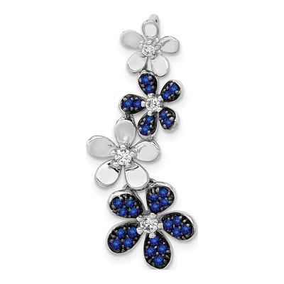 14K White Gold 1/8 ct tw Sapphire & Diamond Flowers Slide Pendant