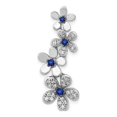 14K White Gold 1/4 ct tw Sapphire & Diamond Flowers Slide Pendant