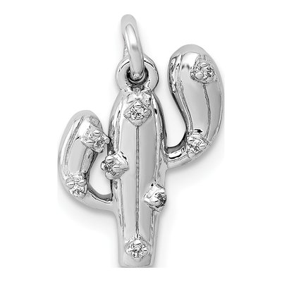 14K White Gold Diamond Cactus Pendant