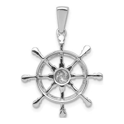 14K White Gold 1/6 ct tw Diamond Ship Wheel Pendant – view 3