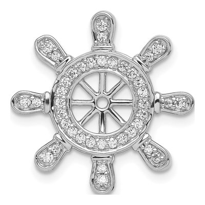 14K White Gold 1/4 ct tw Diamond Ship Wheel Pendant