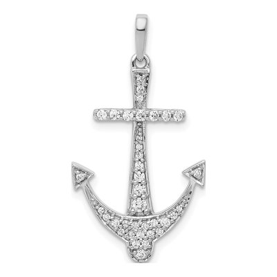 14K White Gold 1/4 ct tw Diamond Anchor Pendant