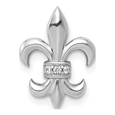 14K White Gold Diamond 02Ct Fleur de Lis Slide Pendant