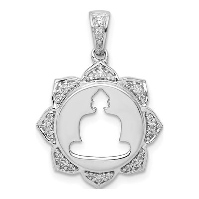14K White Gold 1/6 ct tw Diamond Buddha Pendant