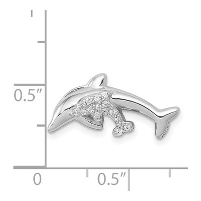 14K White Gold 1/15 ct tw Diamond Mother Baby Dolphins Slide Pendant – view 5