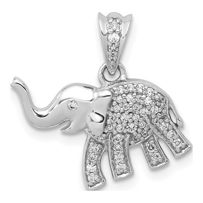 14K White Gold 1/6 ct tw Diamond Elephant Pendant