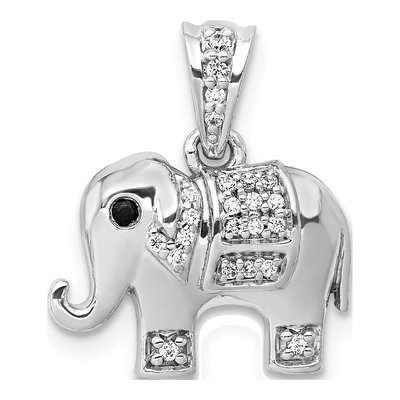 14K White Gold 1/10 ct tw Diamond Elephant Pendant