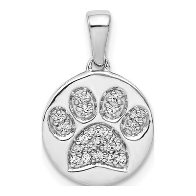 14K White Gold 1/10 ct tw Diamond Paw Print Pendant