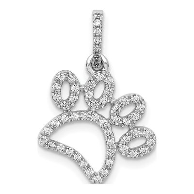 14K White Gold 1/4 ct tw Diamond Paw Print Pendant