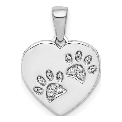 14K White Gold 1/20 ct tw Diamond Paw Prints Heart Pendant